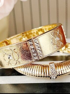 Park Lane BLOOM Bracelet Gold tone Textured Stretch Bangle NWT